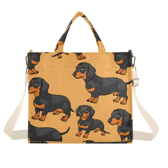 Dogs Dachshund Corduroy Tote Bag Handbag Large Messenger Bag Shoulder Crossbody Zipper Bag Purse