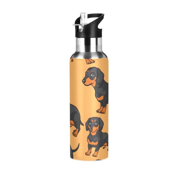 Dogs Dachshund Sports Water Bottle with Straw Lid Insulated Stainless Steel Leak Proof BPA Free Thermal Mug with Handle for Gym Yoga Cycling Camping