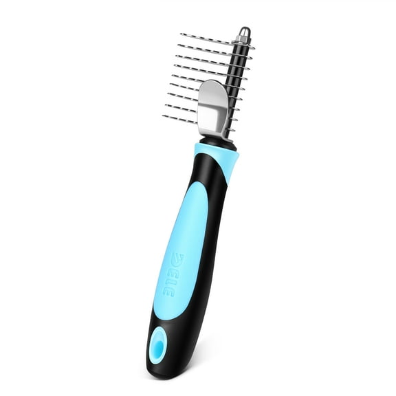 Dogs Dematting Comb, Stainless Steel Blades Rakes, for Pets Cats Animals Matted Knotted Hair, Brush Cutting Removing Grooming Tool with Smooth Teeth Needle - Black Handle