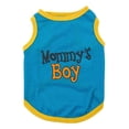 thumbnail image 1 of Dogs, Dog Vest, Black Mesh Fabric, Orange Fabric Text, Fabric Trim, Blue 16X12inSleeveless, Pet Warm Weather Gear, Mommy's Boy Print, 1 Pc, 1 of 4