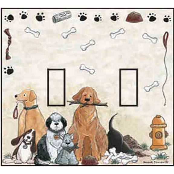 Dogs Double Toggle SwitchStix Peel and Stick Art Deco Switch Plate Cover Applique Washable Heat/Steam/Water-Resistant - 1 unit