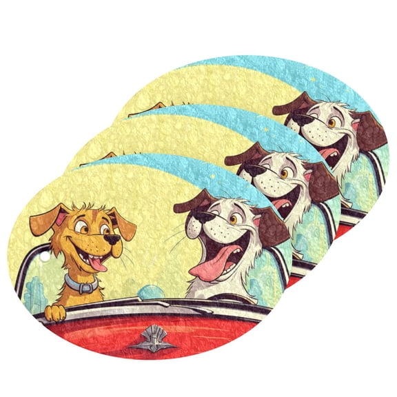 Dogs Drive Car Sun 3 Pack Dish Sponges Bulk Natural Sponges Compressed Sponges Non-Scratch for Kitchen Cleaning Dishes