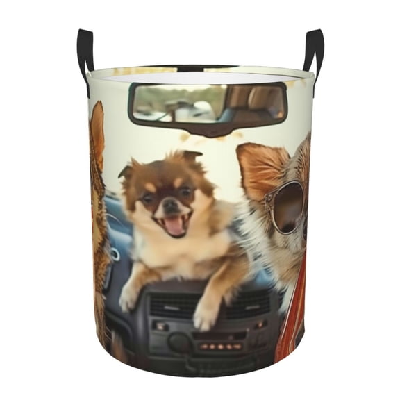 Dogs Driving Laundry Hamper Small Storage Basket/Toy Organizer/Dirty Clothes Bucket