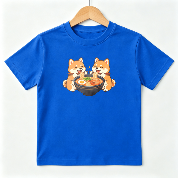 Dogs Eating Ramen Boys Graphic Tees Kawaii Kids T-Shirt 100% Cotton Short Sleeve Tops Ages 4-13Y