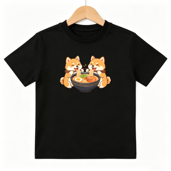 Dogs Eating Ramen Boys Graphic Tees Kawaii Kids T-Shirt 100% Cotton Short Sleeve Tops Ages 4-13Y