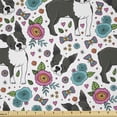 thumbnail image 1 of Dogs Fabric by The Yard, Boston Terriers and Colorful Flowers Blossoming Springtime Theme with Butterflies, Decorative Satin Fabric for Home Textiles and Crafts, 3 Yards, Grey Aqua, by Ambesonne, 1 of 1