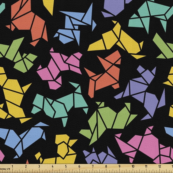 Ambesonne Dogs Fabric by the Yard Upholstery, Abstract Origami Style Dogs, 1 Yard, Multicolor