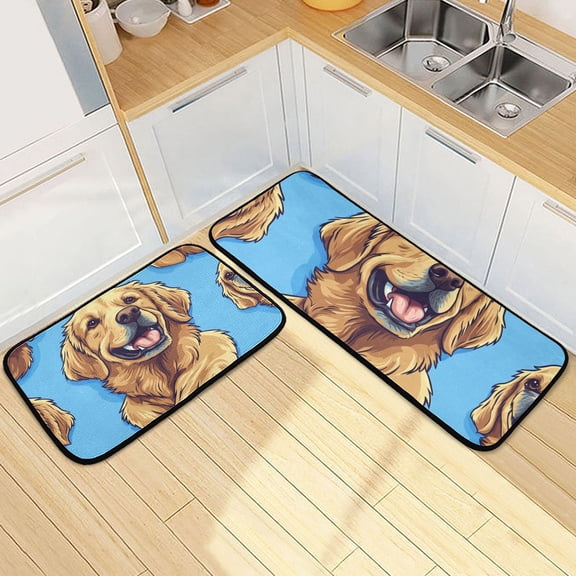 Dogs Face Kitchen Mats Non Slip Standing Desk Mat Runner Rug Washable Kitchen Rugs for Floor 2PCS