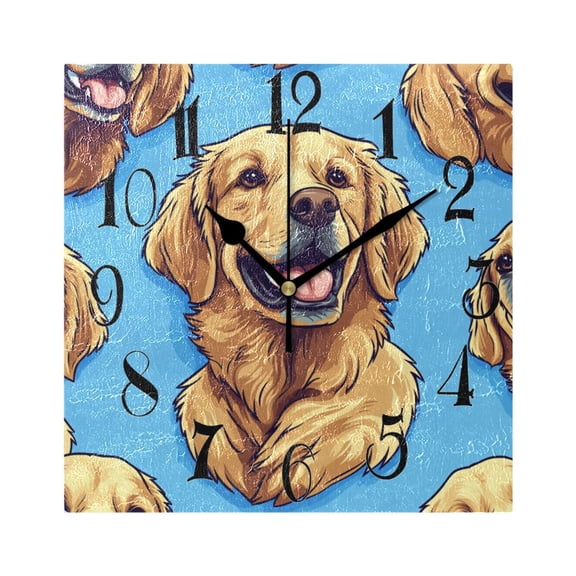 Dogs Face Wall Clock Decorative Square Silent Non-Ticking Operated Clocks Aesthetic for Bedroom Living Room