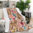 thumbnail image 1 of Dogs with Flowers Blanket,Comfortable Soft Flannel Throw Blanket,All Season,Warm Lightweight Blankets for Sofa Bed Couch Living Room Chair,50"x60"(130x150cm), 1 of 4