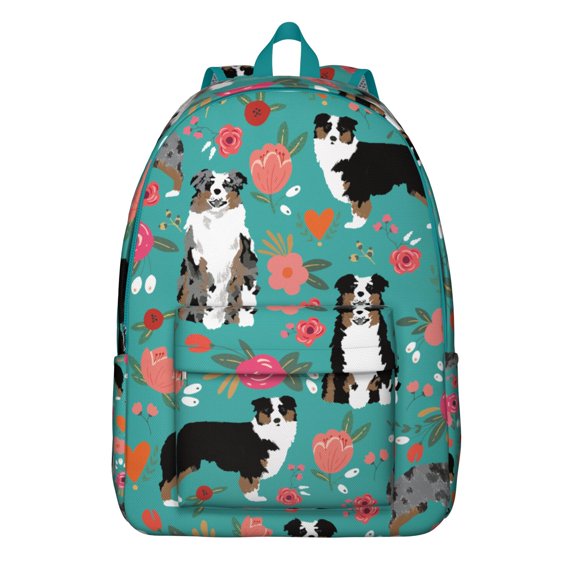 Dogs and Flowers Print Canvas Bookbag – Durable Oxford Travel Backpack with Comfortable Carrying and Anti-theft Multifunctional Features for Students, Travelers, and Women