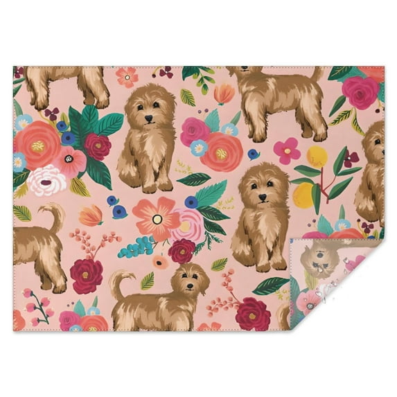 Dogs with Flowers Rectangle Tablecloth 60"x84",Waterproof Polyester Rectangle Table Cloth, Wipeable Spillproof Polyester Tablecloth for Dining, Camping, Indoor and Outdoor