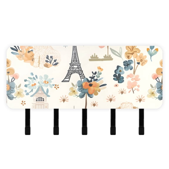 Dogs Flowers Towers Houses Mail Holder Organizer Wall Mount with Shelf Key Holder Key Rack with 5 Key Hooks for Wall Decorative