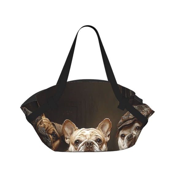 Dogs Funny Billiards Vintage 2-in-1 Foldable Picnic Blanket Tote Bag Shoulder Handbag, Large Circular Outdoor Mat for Beach Camping Park