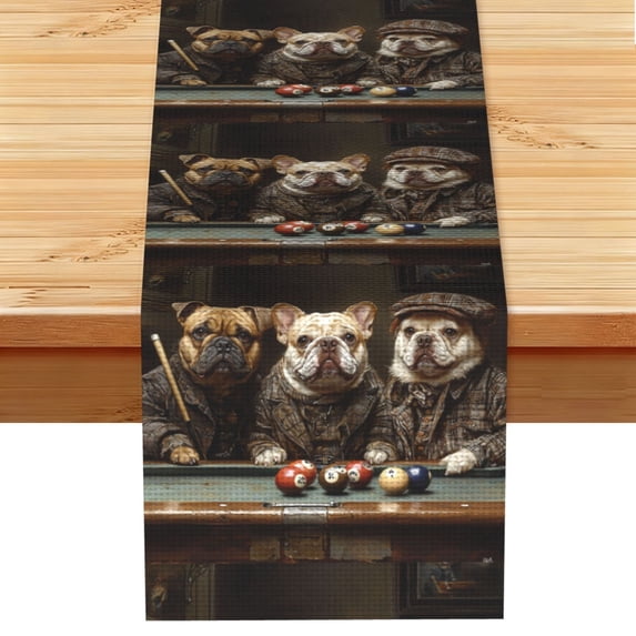 Dogs Funny Billiards Vintage Table Runner 13x72 Inch for Dining Table Kitchen Wedding Party Decor Fireplace Mantle