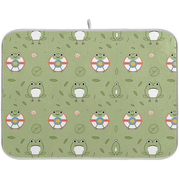 Dogs Green Dish Drying Mats, Reversible Coffee Mat, Microfiber Dish Drying Rack Mat for Kitchen Countertop Decor 18 x 24 Inches
