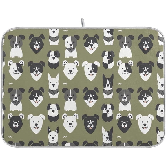 Dogs Green Dish Drying Mats, Reversible Coffee Mat, Microfiber Dish Drying Rack Mat for Kitchen Countertop Decor 18 x 24 Inches