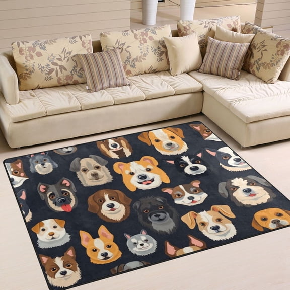 Dogs Heads Area Rug Washable 80 x 58 Floor Carpet Mat Non Slip for Bedroom Living Room Home Decor