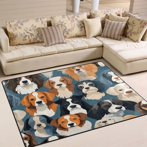 Dogs Heads Area Rug Washable 80 x 58 Floor Carpet Mat Non Slip for Bedroom Living Room Home Decor