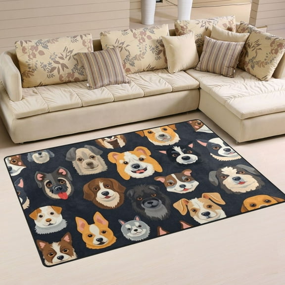 Dogs Heads Area Rug Washable Floor Carpet Mat 60 x 39 inch for Bedroom Living Room Kids Room Home Decor