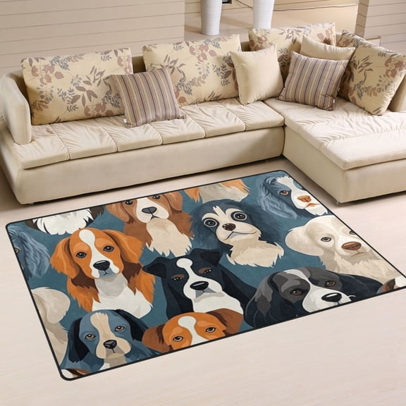 Dogs Heads Area Rug Washable Floor Carpet Mat 60 x 39 inch for Bedroom Living Room Kids Room Home Decor