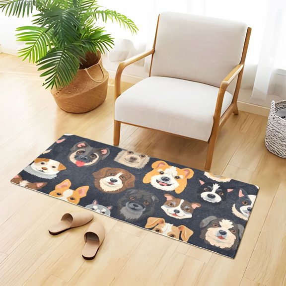 Dogs Heads Bathroom Rug Non Slip Bathroom Mats Entry Door Soft Carpets for Kitchen Bedroom Living Room 39x20 inch