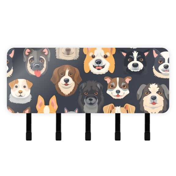 Dogs Heads Mail Holder Organizer Wall Mount with Shelf Key Holder Key Rack with 5 Key Hooks for Wall Decorative