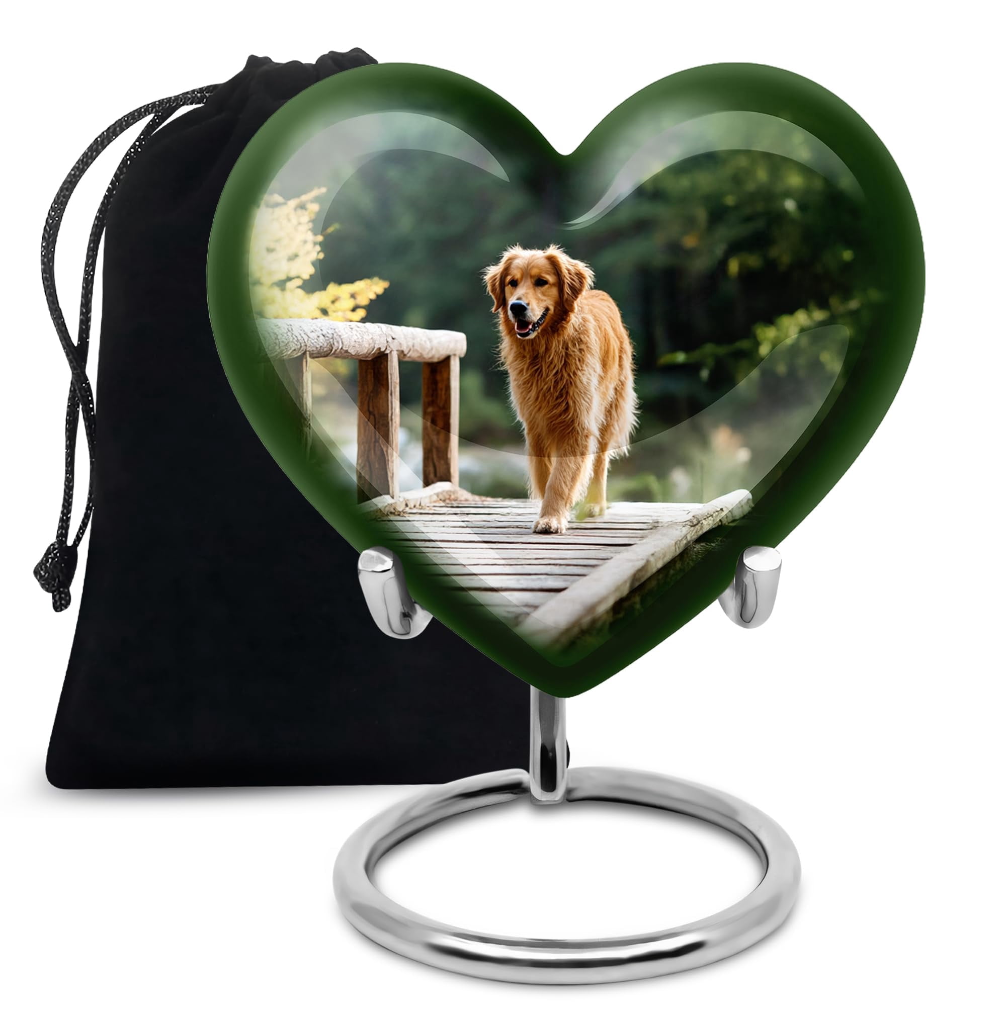 Dogs Heart Urn Memorial Gifts for Men and Women, Pet Burial and Funeral Urns, Ashes Holder for Adults, Large Cremation Urn for Human Ash, Handcrafted Urns, Humans Remain, 10 Inch Tall, Green