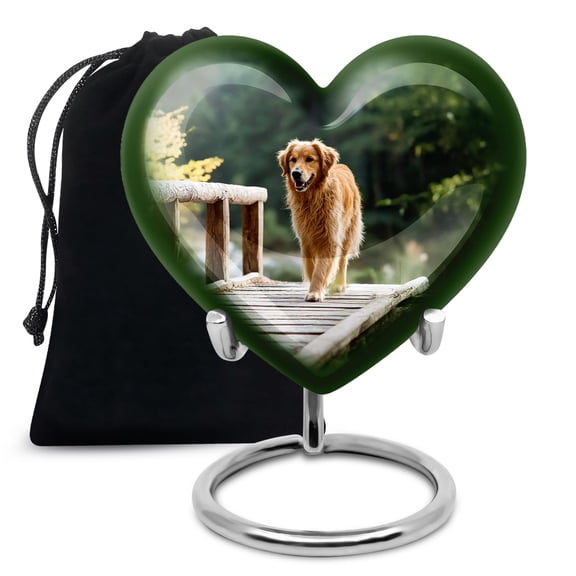 Dogs Heart Urn Memorial Gifts for Men and Women, Pet Burial and Funeral Urns, Ashes Holder for Adults, Large Cremation Urn for Human Ash, Handcrafted Urns, Humans Remain, 10 Inch Tall, Green