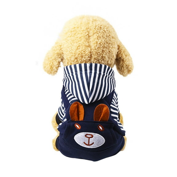 Dogs Hoodies Overalls Winter Quadruped Clothes with Cute Design Bear Keep Warm Stripe(Royal Blue,S)