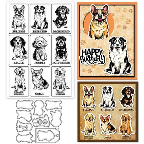 Dogs Illustrations Clear Stamp and Cutting Dies Set