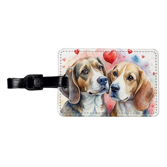 Dogs In Love Valentine's Day Beagles Faux Leather Travel Luggage Tag