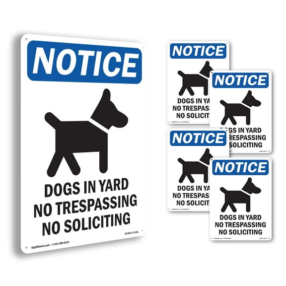 Dogs In Yard No Trespassing OSHA Notice Rigid Plastic Sign 18 Inch x 12 Inch - 5 Pack