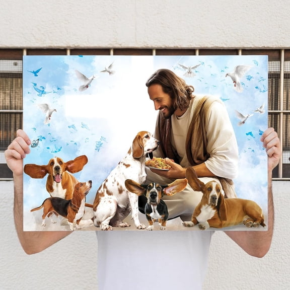 Dogs Jesus Surrounded By Basset Hound Canvas 1.5in 36" x 24"