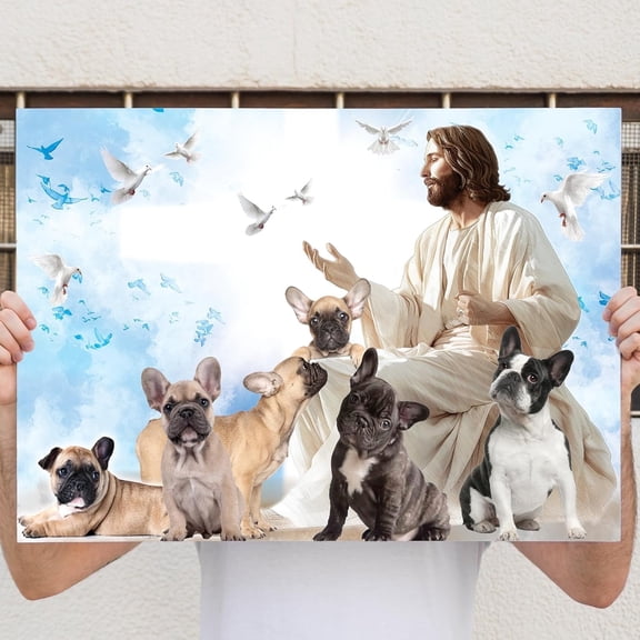Dogs Jesus Surrounded By French Bulldog Canvas 1.5in 24" x 16"