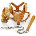 thumbnail image 1 of Dogs Kingdom Spiked Studded Leather Dog Pet Collar Harness Leash 3pcs Set Walking Pitbull Boxer Brown XL C97, 1 of 1