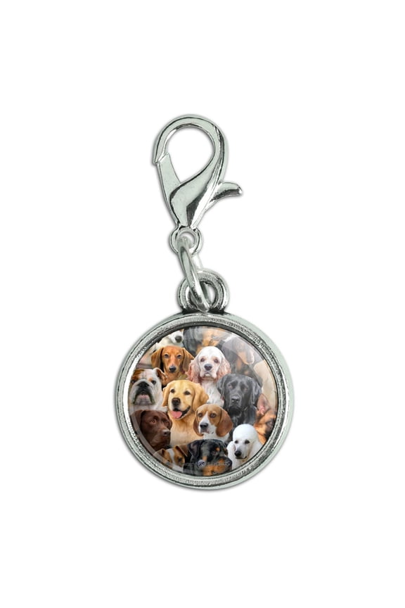 Dogs Lab Retriever Dachshund Poodle Pattern Antiqued Bracelet Pendant Zipper Pull Charm with Lobster Clasp