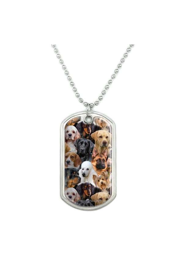 Dogs Lab Retriever Dachshund Poodle Pattern Military Dog Tag Pendant Necklace with Chain