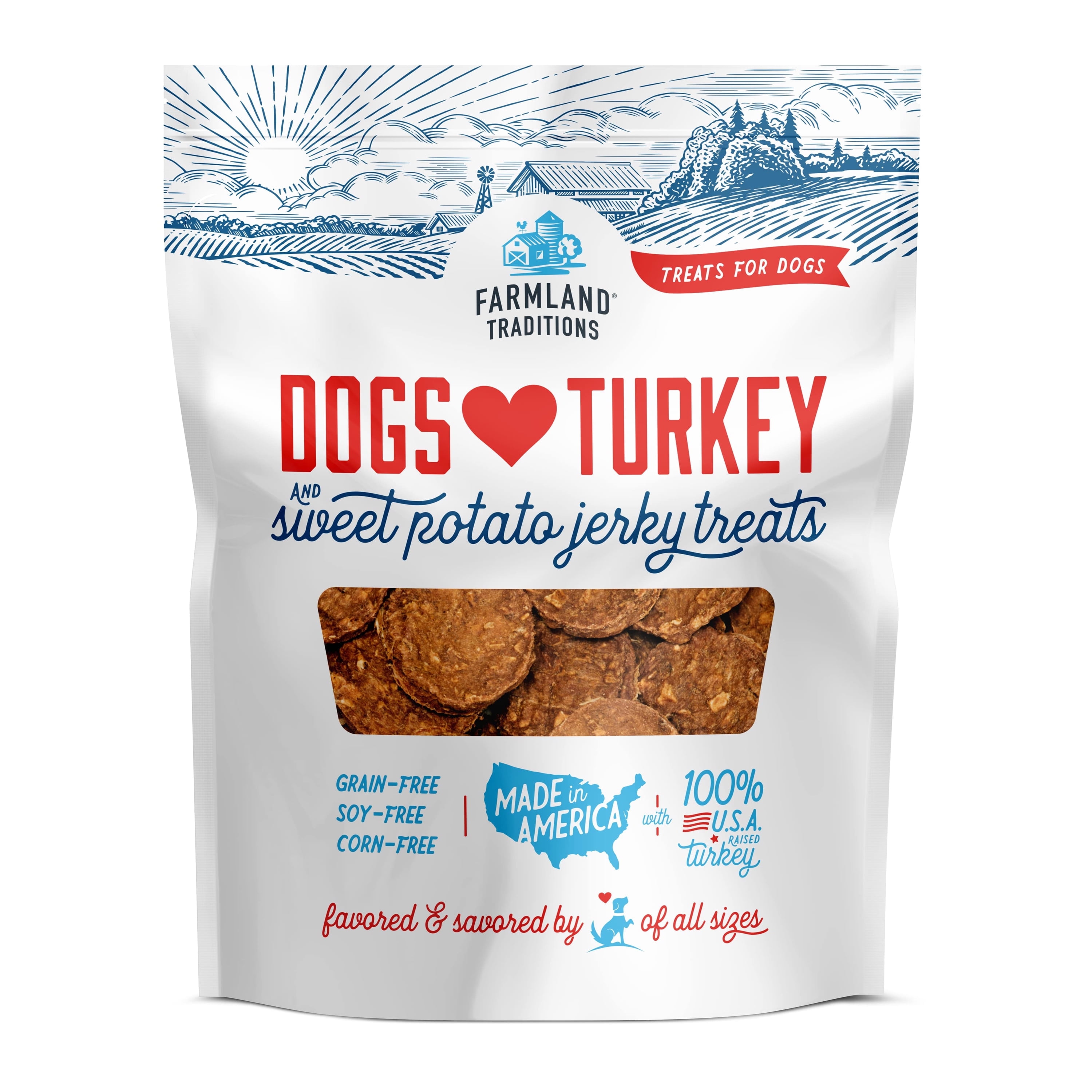 Farmland Traditions Filler Free Dogs Love Turkey & Sweet Potato Premium Jerky Treats for Dogs, 1 lb. Bag