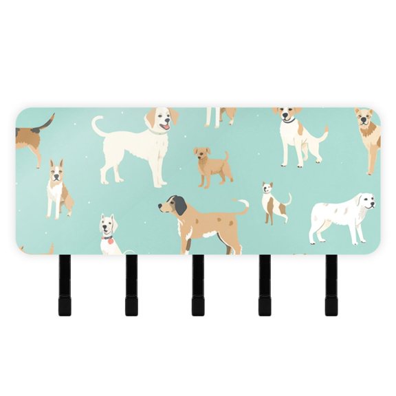 Dogs Mail Holder Organizer Wall Mount with Shelf Key Holder Key Rack with 5 Key Hooks for Wall Decorative