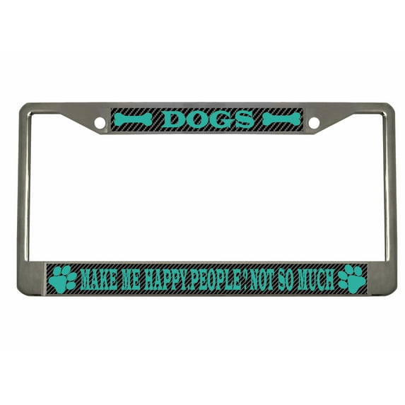 Dogs Make Me Happy People Not So Much Style Heavy Duty Metal License Plate Frame Personalise/Car Accessories Car Tag Holder Cover (Carbon) (Chr/Carbon/Turquoise)