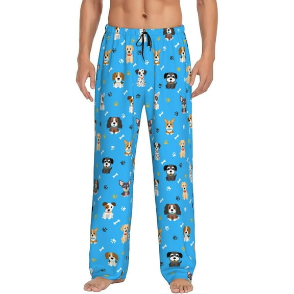 Dogs Men's Pajama Pants Soft Breathable Sleep Lounge Pants With Pockets, Elastic Waist PJS Bottoms For Nightwear & Home Medium