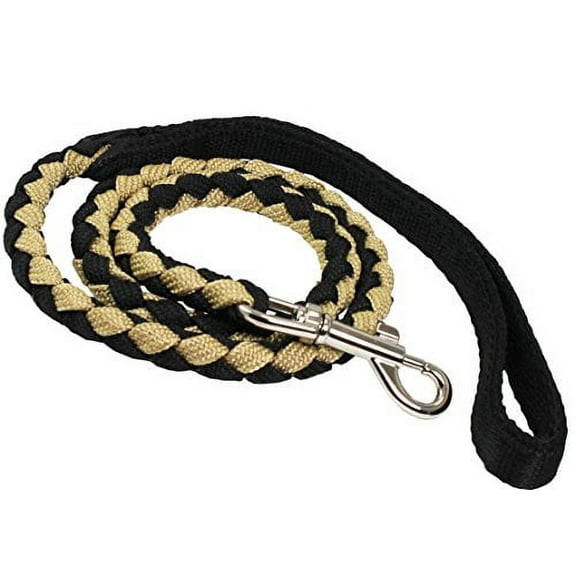 Dogs My Love 3/4" Wide Braided Rope Leash 4ft Long (Black/Beige)