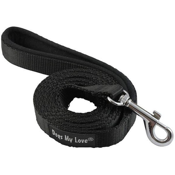 Dogs My Love 4ft Long Neoprene Padded Handle Nylon Leash 4 Sizes Black (Large - 3/4" Wide)