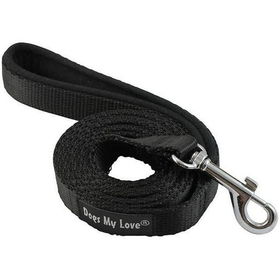 Dogs My Love 4ft Long Neoprene Padded Handle Nylon Leash 4 Sizes Black (Medium - 1/2" Wide)