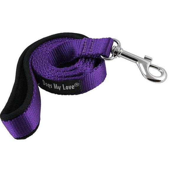 Dogs My Love 4ft Long Neoprene Padded Handle Nylon Leash 4 Sizes Purple (Large - 3/4" Wide)