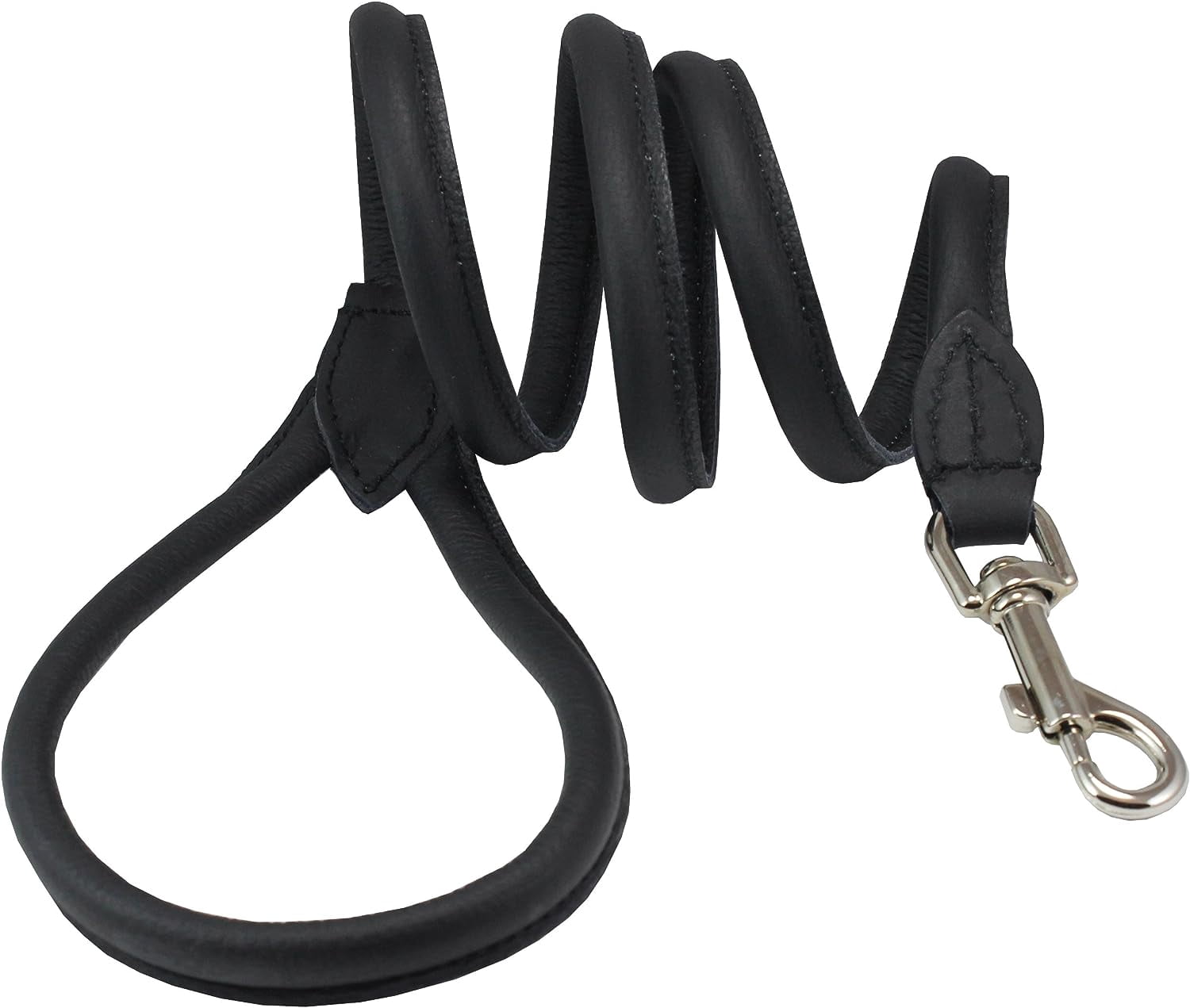 Dogs My Love 4ft Long Round Genuine Rolled Leather Dog Leash Black (Small: 3/8")