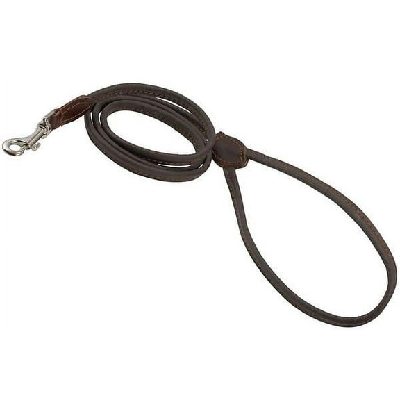 Dogs My Love 4ft Long Round Genuine Rolled Leather Dog Leash Brown (X-Small: 1/4" (6mm))