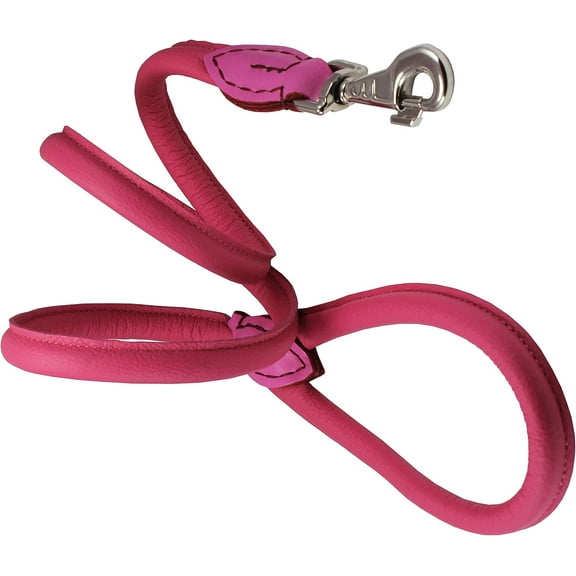 Dogs My Love 4ft Long Round Genuine Rolled Leather Dog Leash Pink (Large: 1/2" (12mm))