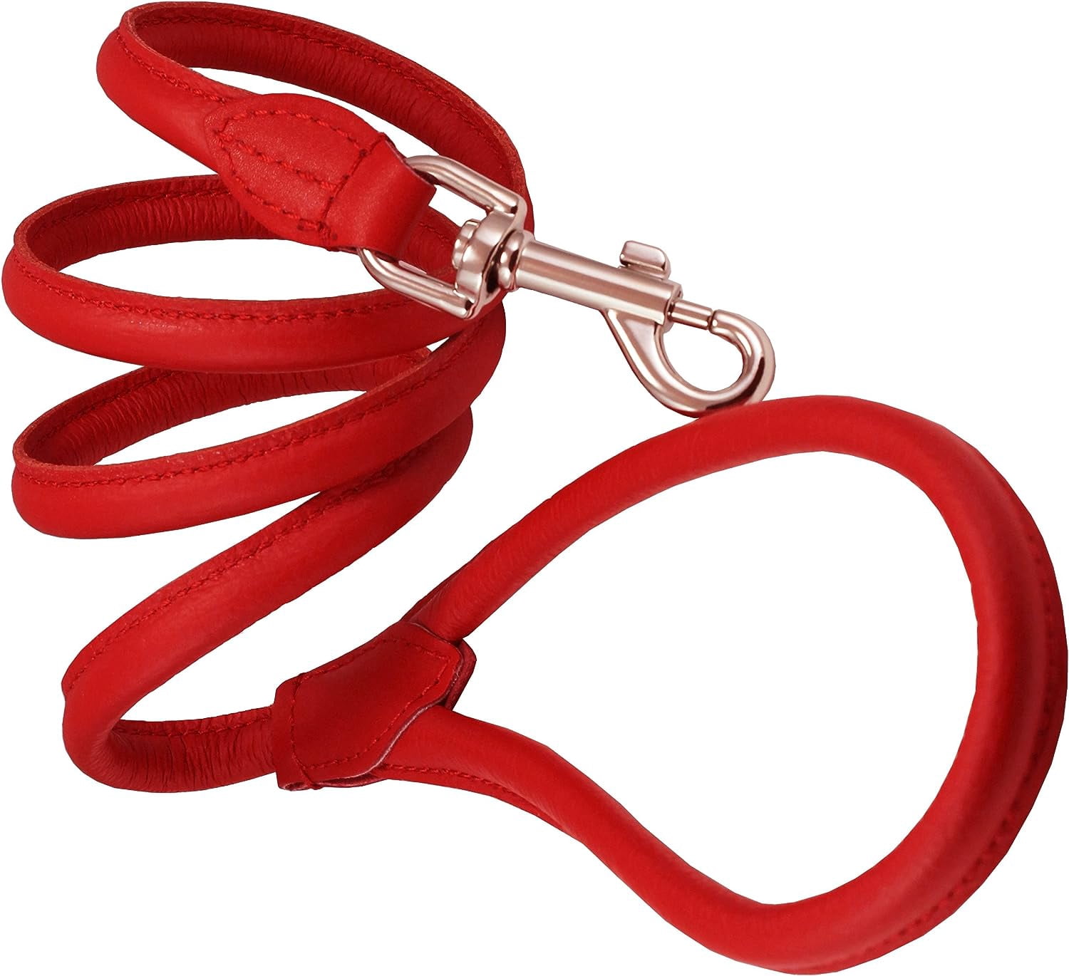 Dogs My Love 4ft Long Round Genuine Rolled Leather Dog Leash Red (Medium: 7/16" (10mm))